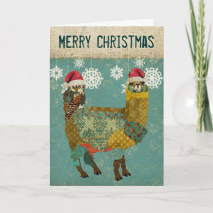 Alpaca del oro y tarjeta de Navidad del búho