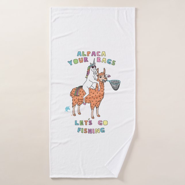 Alpaca tus bolsas vamos a pescar unicornio (Toalla de baño)