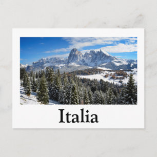 Alpe di Siusi, Italia en postal de texto en invier