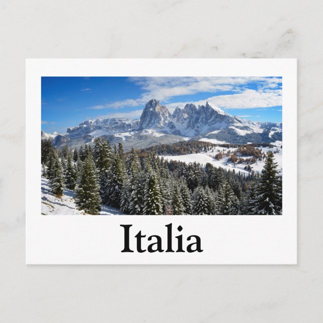 Alpe di Siusi, Italia en postal de texto en invier (Anverso)