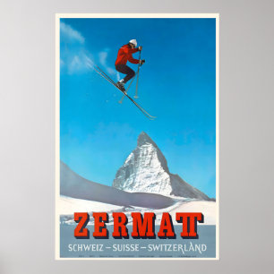 Alpes de Zermatt Suiza Póster de viaje vintage