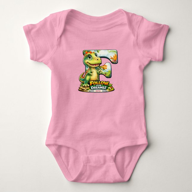 🦖💖 Alphabet Dino “F” Baby Jersey Bodysuit 👶✨ (Anverso)