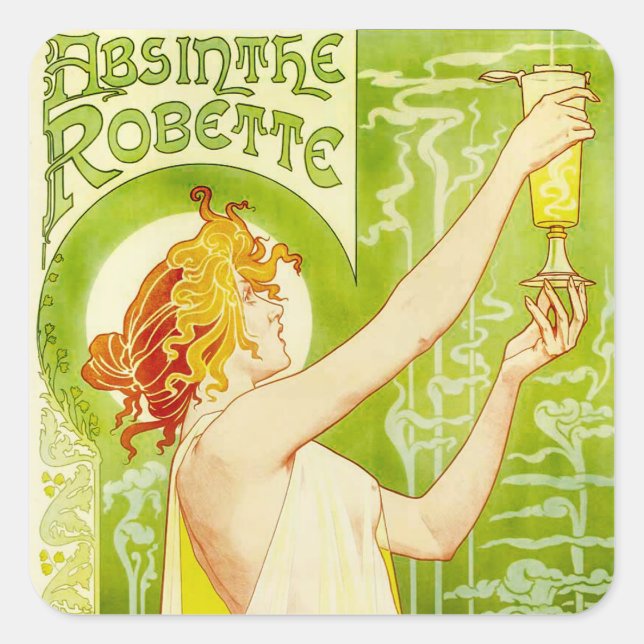 Alphonse Mucha Absinthe Robette Pegatinas (Anverso)