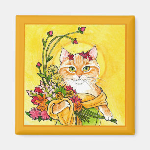 Alphonse Mucha cuchara Imán de flores gato