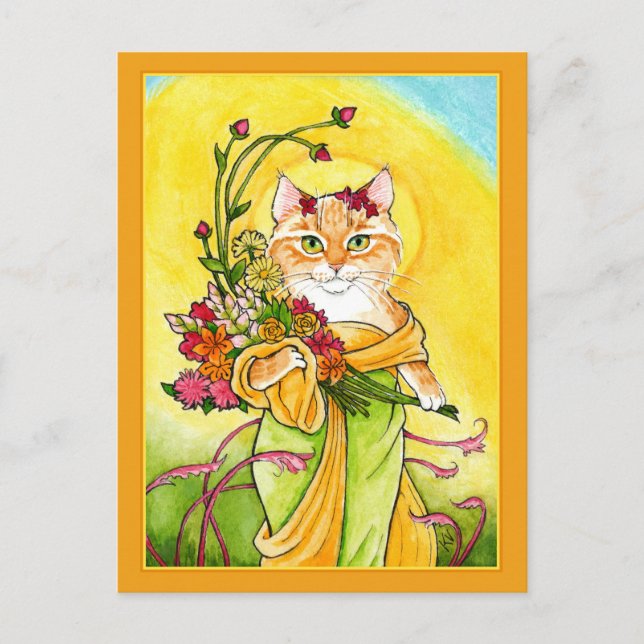 Alphonse Mucha gatito lindo gata postal de primave (Anverso)