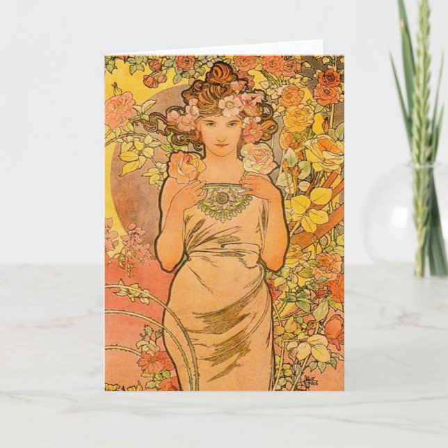 Alphonse Mucha La Tarjeta De Saludo Rosa (Anverso)