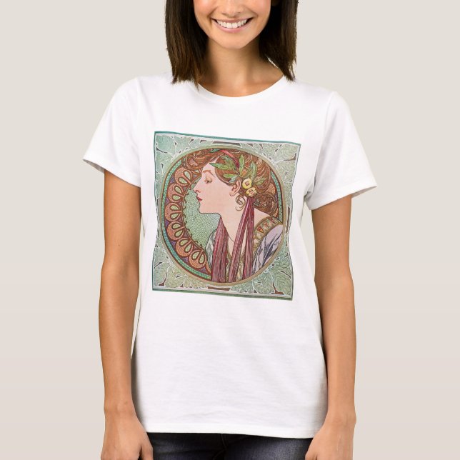 Alphonse Mucha Laurel Art Nouveau Top camiseta (Anverso)