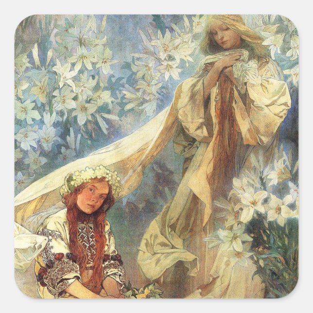 Alphonse Mucha Madonna de los Pegatinas Lilies (Anverso)