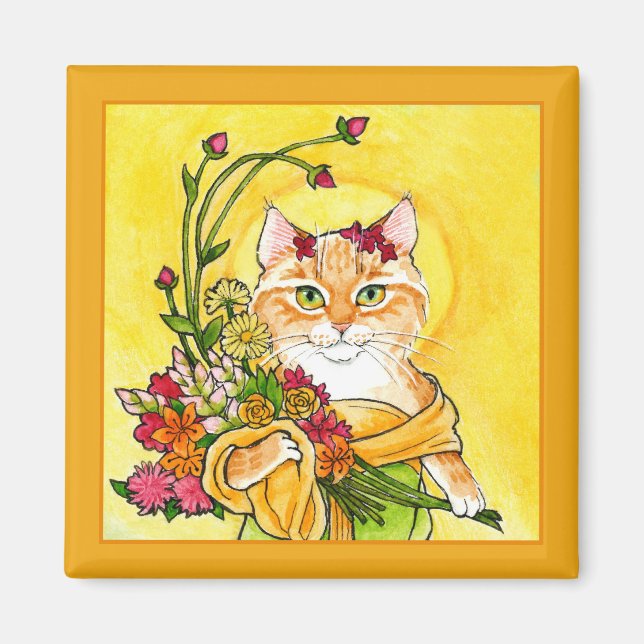 Alphonse Mucha parodia Imán de flores de gato (Frente)