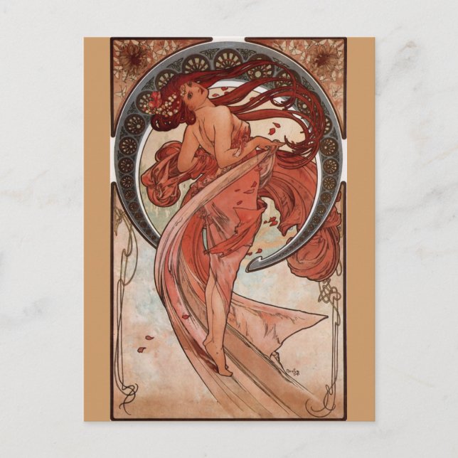 Alphonse Mucha, postal "Dance" (Anverso)