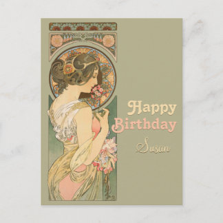Alphonse Mucha Primrose CC0637 Tarjeta de cumpleañ
