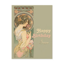 Alphonse Mucha Primrose CC0637 Tarjeta de cumpleañ