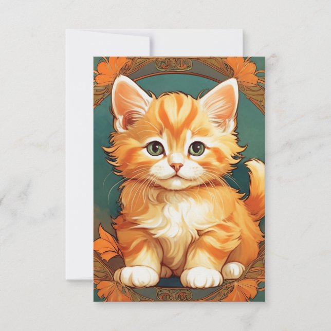 Alphonse Mucha Style Naranja Cat Card (Anverso)
