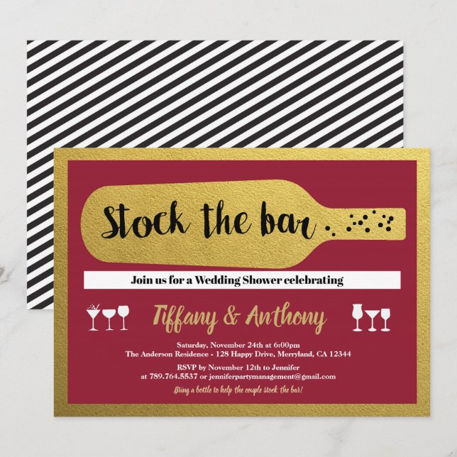 Alquilar la invitación del bar borgoña y oro (Anverso / Reverso)