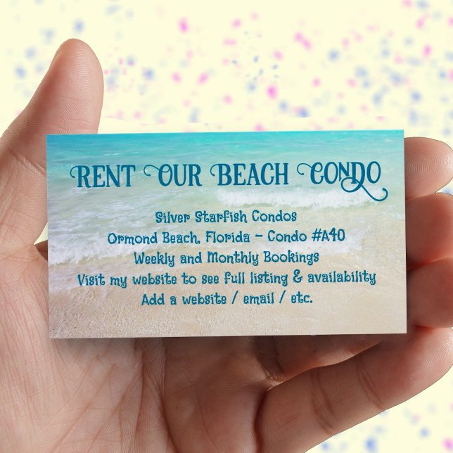 Alquiler de mi anuncio de foto Personalizado de Co (Condo rental card with place for your photo on the back.)