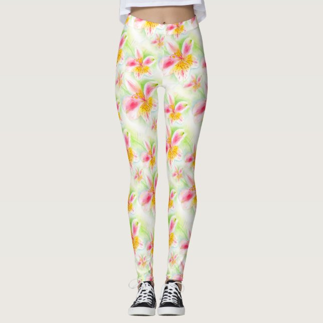 Alstroemeria floral lirio peruano leggings de arte (Anverso)