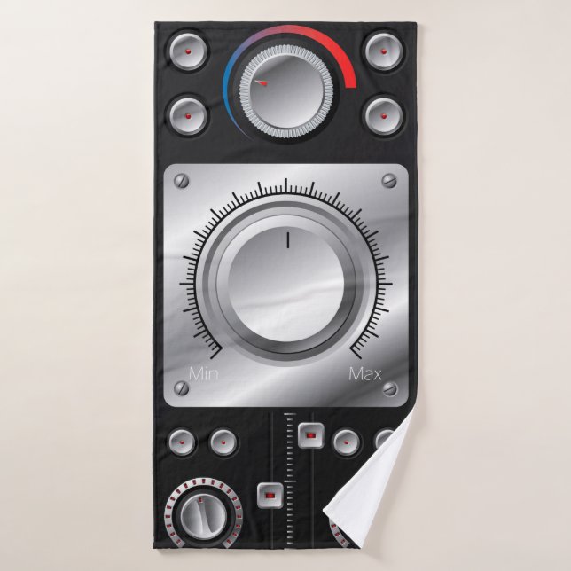 Altavoces rojos con amplificador y mandos de contr (Toalla de baño)