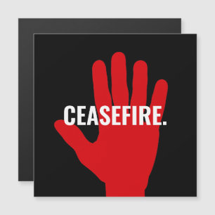 Alto al fuego imán blanco negro mano roja contra l