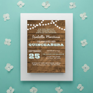 Alumbrado de Barnwood Aqua Quinceañera Invitación