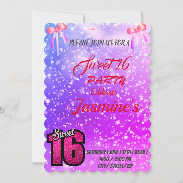 Aluminio de oro adecuado dulce 16 Invitación  (Anverso)