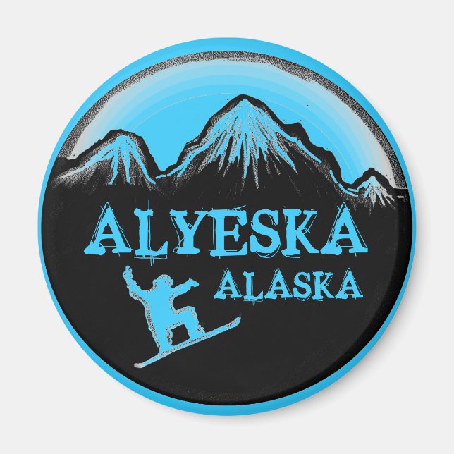 Alyeska Alaska imán de snowboard azul (Frente)