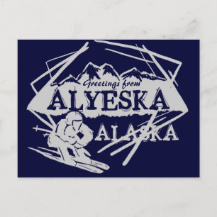 Alyeska Alaska saluda la postal del esquiador nava