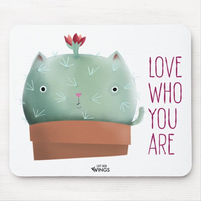 Ama Quién Eres Cactus Cat — Alfombrilla de Ratón (Frente)