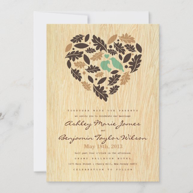Ama rústica hoja de pájaro e invitación a la boda  (Anverso)