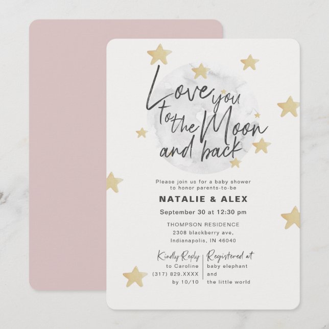 Ama tu luna y tu espalda Chica Invitación a Baby S (Anverso / Reverso)