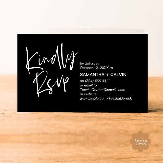 Amablemente responda Invitación de Boda Minimalist (Kindly RSVP Modern Minimalist Wedding Dinner Invites Reminder Enclosed Card Phone Email Classy Black)