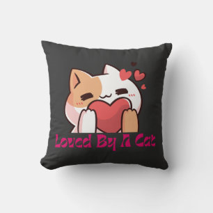 "Amado Por Un Gato Kawaii Gato Almohada Negra"