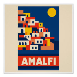 Amalfi Italy Vintage Travel Poster Retro Coastal