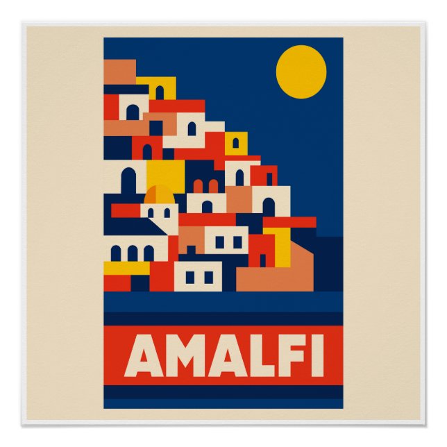 Amalfi Italy Vintage Travel Poster Retro Coastal (Anverso)