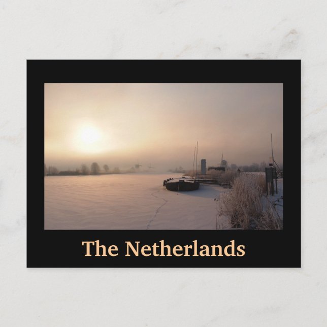 Amanecer de invierno en la postal negra de Holanda (Anverso)