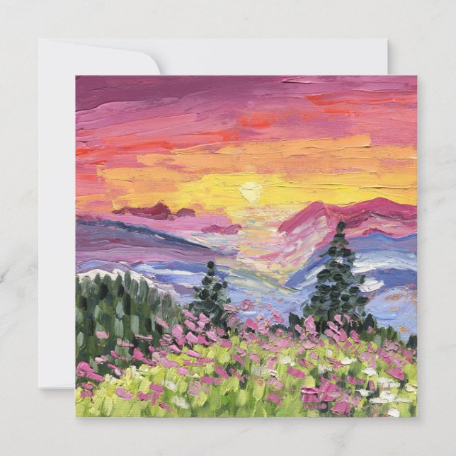 Amanecer de montaña con flores silvestres (Anverso)