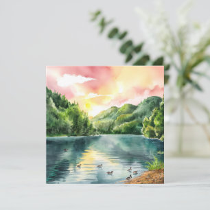 Amanecer en el río de la montaña con acuarela tran