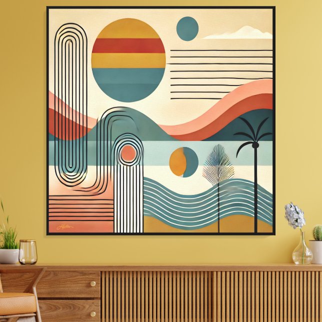 Amanecer en la playa de arte moderno de mediados d (Insitu (Sala de estar))