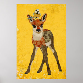 Amanecer floral y pequeño Poster de arte sobre ave