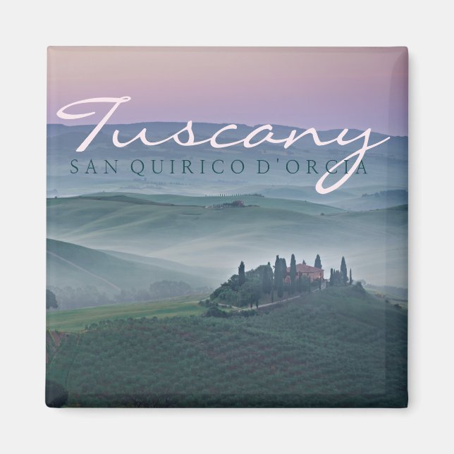 Amanecer sobre el imán de texto de San Quirico d'O (Frente)