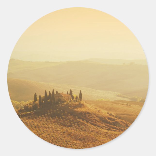 Amanecer sobre el pegatina redondo toscano (Anverso)