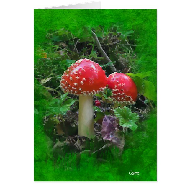 Amanita Muscaria en verde - Tarjeta de arte de 5"  (Frente)