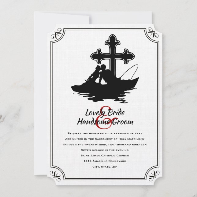 Amantes de la pesca Invitación a la boda de la cru (Anverso)