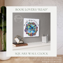 Amantes de los Libros Reloj de Pared Cuadrado de A