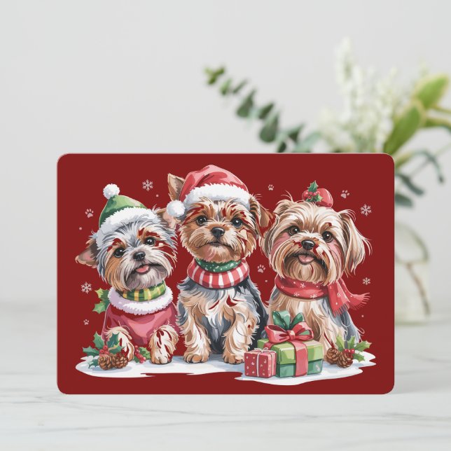 Amantes de Perros Terrier de Yorkshire en Navidad (Anverso de pie)