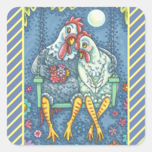 AMANTES DE ROOSTER Y HEN, PEGATINAS DE CHICKEN Squ