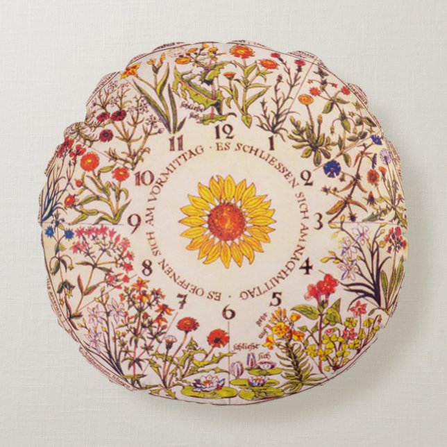 Amantes del Jardín del Reloj Floral Almohada redon (Anverso)