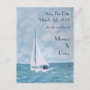 Amantes en un velero, tarjeta postal Save The Date