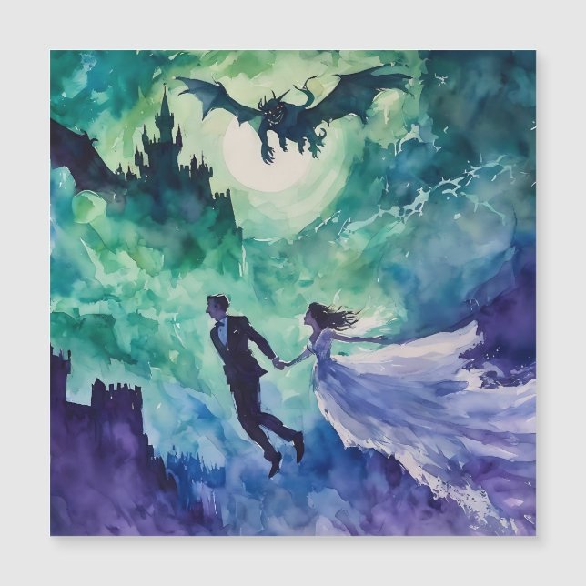 Amantes voladores - Pintura de acuarela (Anverso)