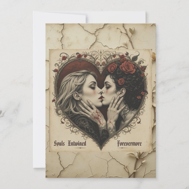 'Amantes y Rosas' - Tarjeta plana de San Valentín (Anverso)