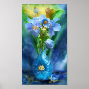 Amapolas azules en poster/la impresión del arte